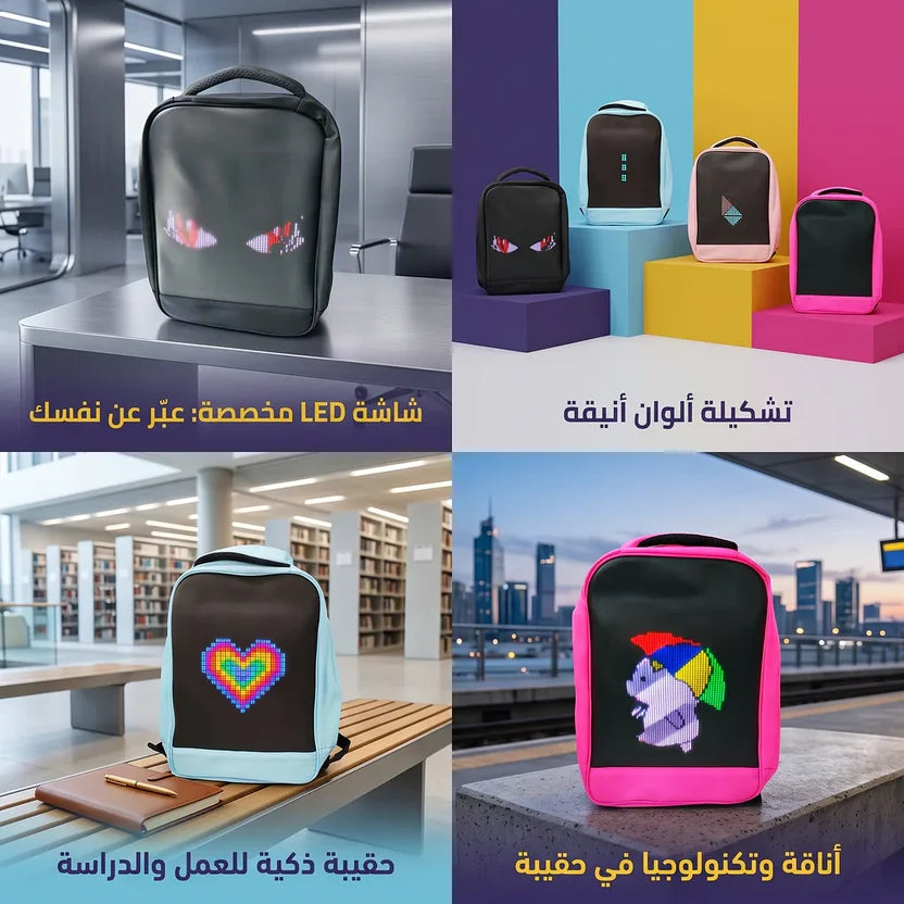 English: Smart LED Interactive Backpack for Kids – Waterproof School Bag with Customizable Screen